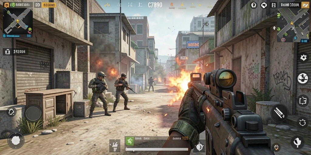 Tangkapan layar menunjukkan aksi mendebarkan dalam permainan FPS.