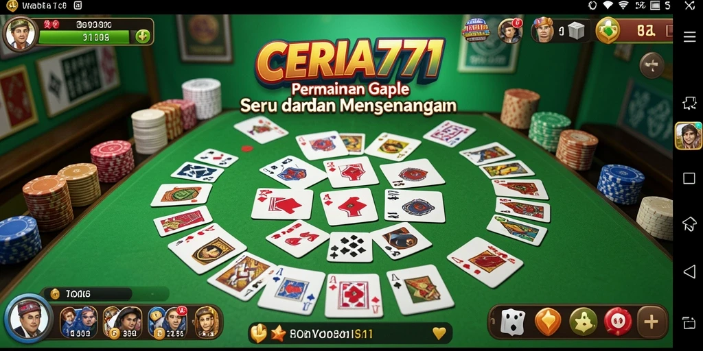 Screenshot utama CERIA777 menampilkan gameplay Gaple yang menarik dan penuh warna.