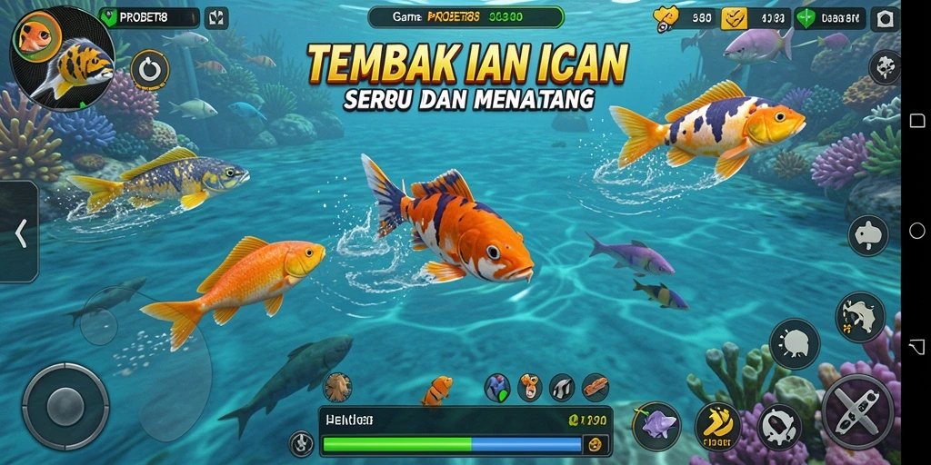 Tampilan gameplay menangkap ikan di laut yang menantang.