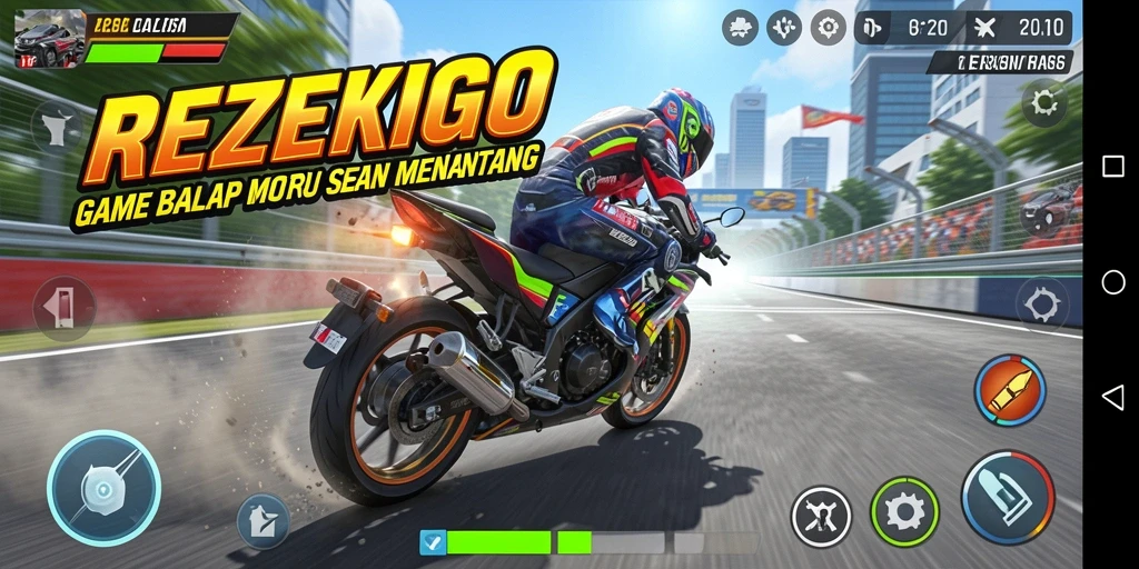 Tampilan menarik dari gameplay balap motor yang seru di REZEKIGO.