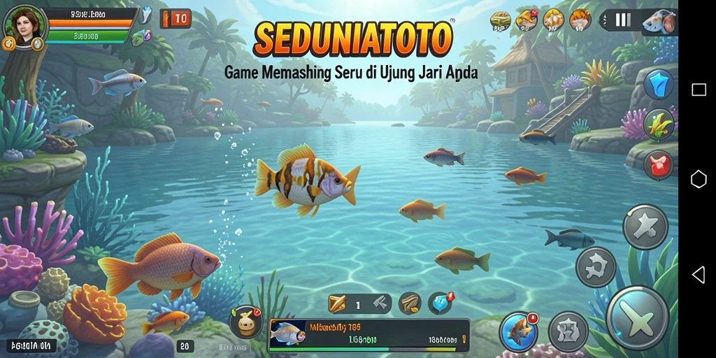 Screenshot menampilkan serunya gameplay memancing di SEDUNIATOTO.