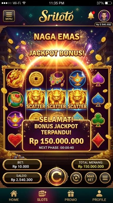 Screenshot aplikasi sritoto dengan berbagai kategori aplikasi.
